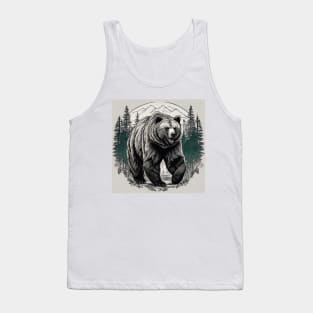 Vintage Tattoo Art Wild Life Wilderness Foest Grizzly Bear Tank Top